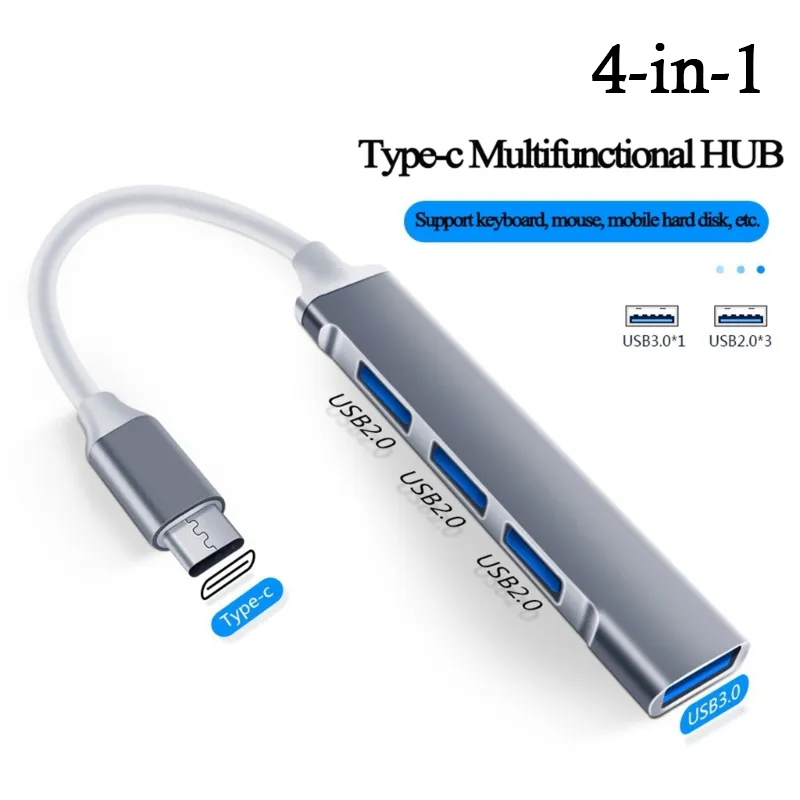 Laptop Accessories For Programmers - 4-in-1 USB C HUB 3.0 Type